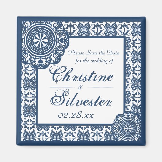 Arabesque Blue Lace, Platz Save the Date Magnet (Vorne)