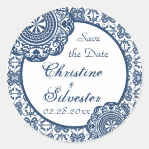 Arabesque Blue Lace, Save the Date Runder Aufkleber
