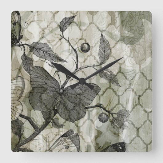 Arabesque Butterfells I Quadratische Wanduhr (Vorderseite)