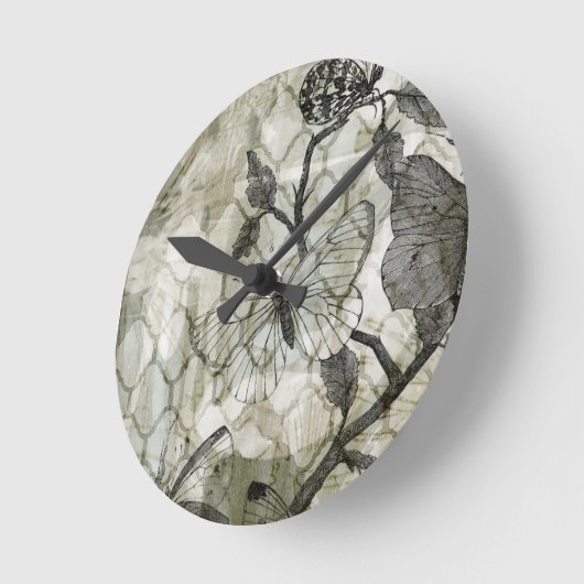 Arabesque Butterflies II Runde Wanduhr (Winkel)