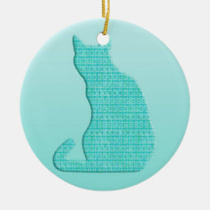 Arabesque Cat - türkisfarbene Farbtöne Keramikornament