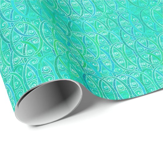 Arabesque-Damast - Aqua und Türkis Geschenkpapier (Rolleneckpunkt)
