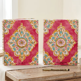 Arabesque Damast Rosa Gold Medaillon Monogrammiert Notizblock