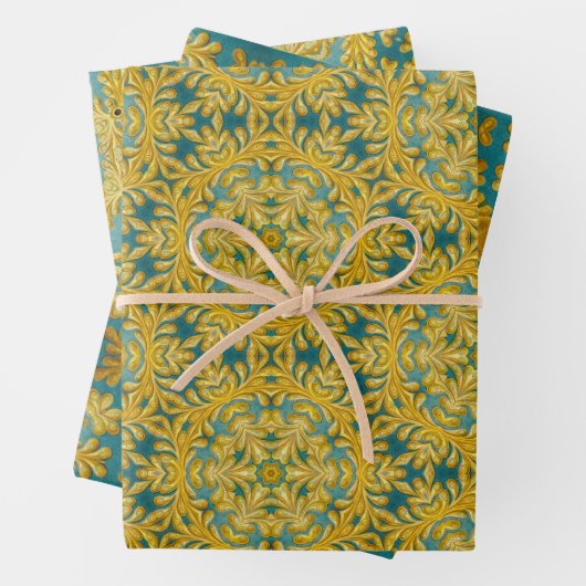 Arabesque-Design in Set von 3, gelb und türkis Geschenkpapier Set (Beispiel)