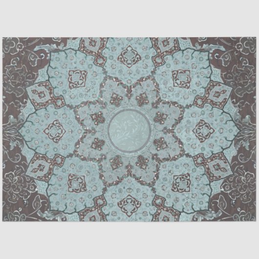 Arabesque Ephemera Aqua n Brown Vintag Decoupage Seidenpapier (Vorderseite)