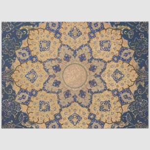 Arabesque-Ephemera Blau und Gold Vintage-Decoupage Seidenpapier