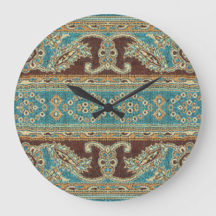 Arabesque Fabric Paisley Oriental Design Große Wanduhr