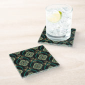 Arabesque floral, Vintag Elegance Muster. Glasuntersetzer (Schrägansicht)