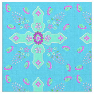 Arabesque Frühling des Lebens Blumenkreuz Aquamari Stoff