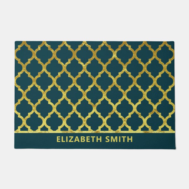 Arabesque Gold und Blau Fußmatte (Vorderseite)