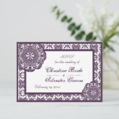 Arabesque Lila Lace, 3.5"x5" Hochzeit rsvp (Stehend Vorderseite)