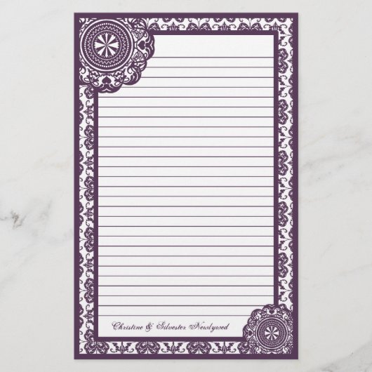 Arabesque Lila Lace, Schreibwaren Briefpapier (Vorderseite)