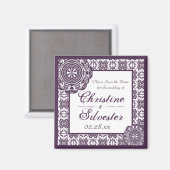 Arabesque Lila Spitze, quadratisch Save the Date Magnet (Vorderseite/Rückseite)