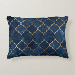 Arabesque Luxe Pillow - Blue & Gold Geometric Acce Dekokissen