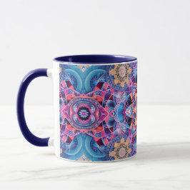 Arabesque Mandala in Blau und Rosa Tasse