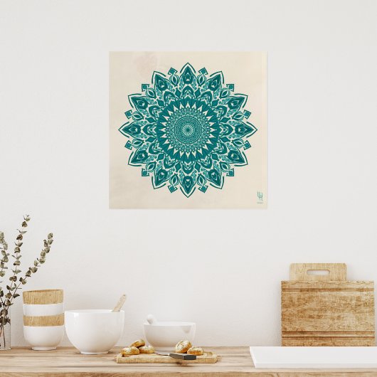 Arabesque Mandala Kunst - Aquamarin und Türkis Geo Poster (Küche)