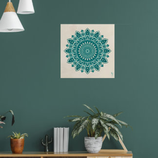 Arabesque Mandala Kunst - Aquamarin und Türkis Geo Poster