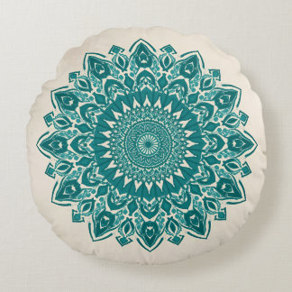 Arabesque Mandala Pillow - Aquamarin geometrischer Rundes Kissen