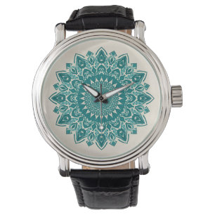 Arabesque Mandala Wall Clock - Aquamarin geometris Armbanduhr