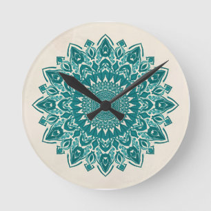 Arabesque Mandala Wall Clock - Aquamarin geometris Runde Wanduhr