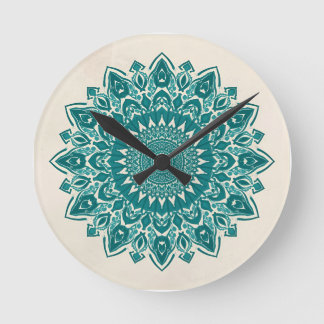 Arabesque Mandala Wall Clock - Aquamarin geometris Runde Wanduhr