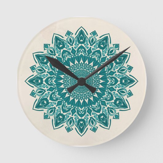 Arabesque Mandala Wall Clock - Aquamarin geometris Runde Wanduhr (Vorderseite)