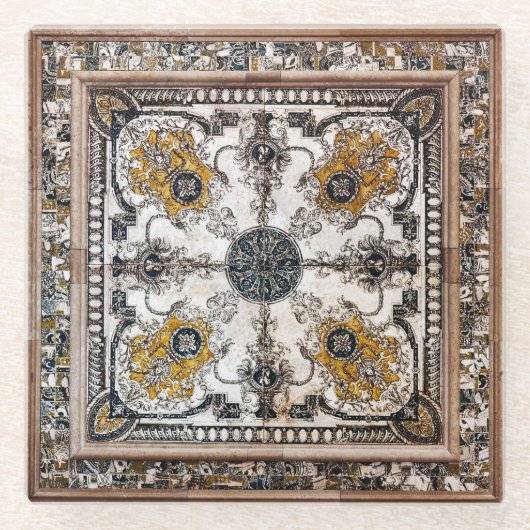 Arabesque Marmortextur Vintage Patchwork Glasuntersetzer (Vorderseite)