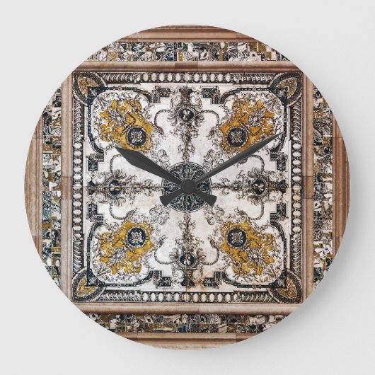 Arabesque Marmortextur Vintage Patchwork Große Wanduhr (Vorderseite)