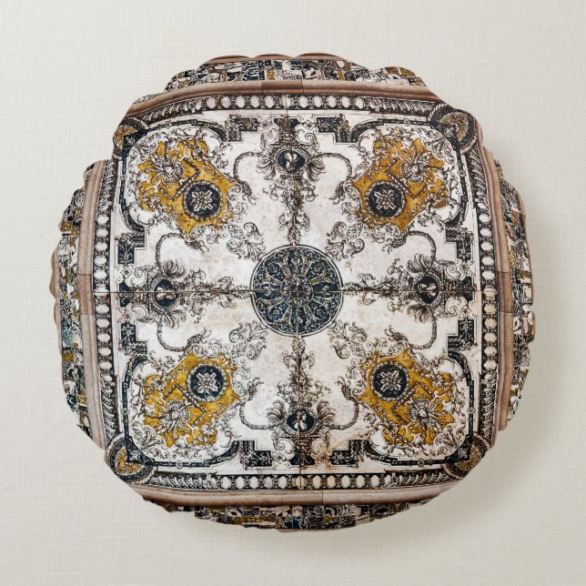 Arabesque Marmortextur Vintage Patchwork Rundes Kissen (Vorderseite)