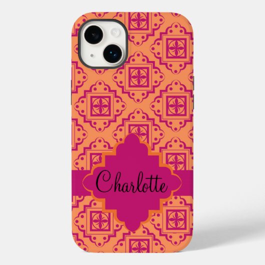 Arabesque marokkanischer Orange Magenta Name Perso Case-Mate iPhone Hülle (Rückseite)