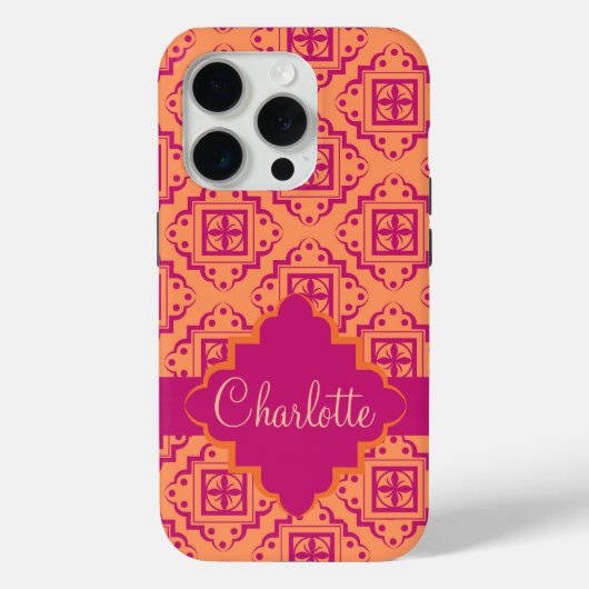Arabesque marokkanischer Orange Magenta Name Perso Case-Mate iPhone Hülle (Rückseite)