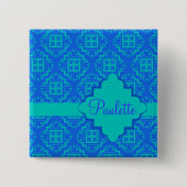 Arabesque marokkanisches Blue Turquoise Name Abzei Button (Vorderseite)