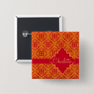 Arabesque marokkanisches Orange Red Name Abzeichen Button