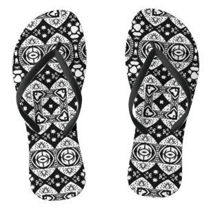 Arabesque Mosaik Fliesenmuster Schwarz-Weiß Badesandalen