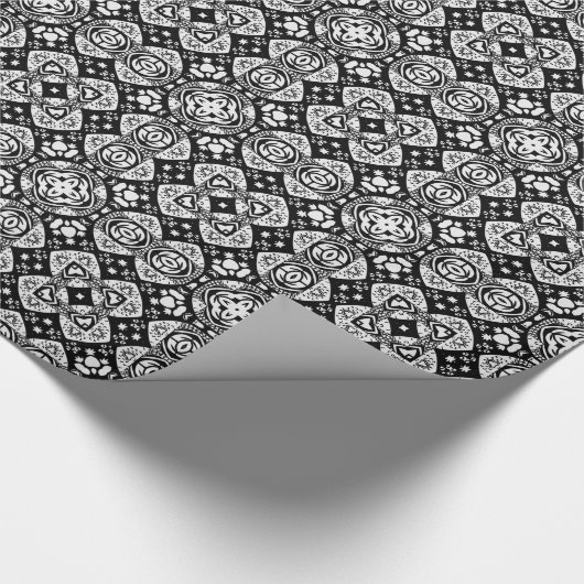 Arabesque Mosaik Fliesenmuster Schwarz-Weiß Geschenkpapier (Ecke)