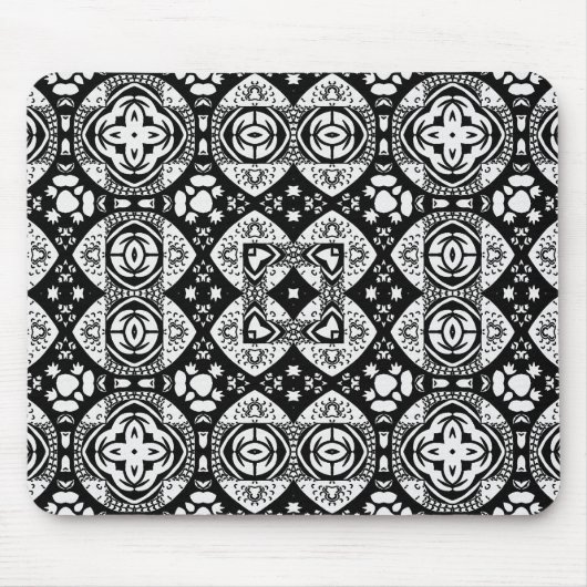 Arabesque Mosaik Fliesenmuster Schwarz-Weiß Mousepad (Vorne)