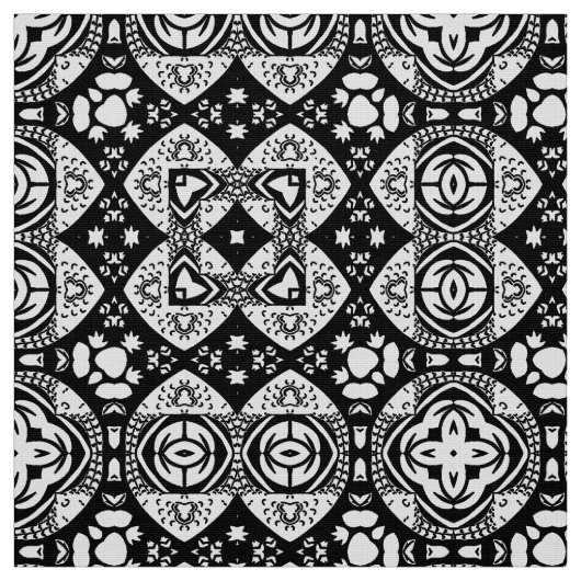 Arabesque Mosaik Fliesenmuster Schwarz-Weiß Stoff (Muster)
