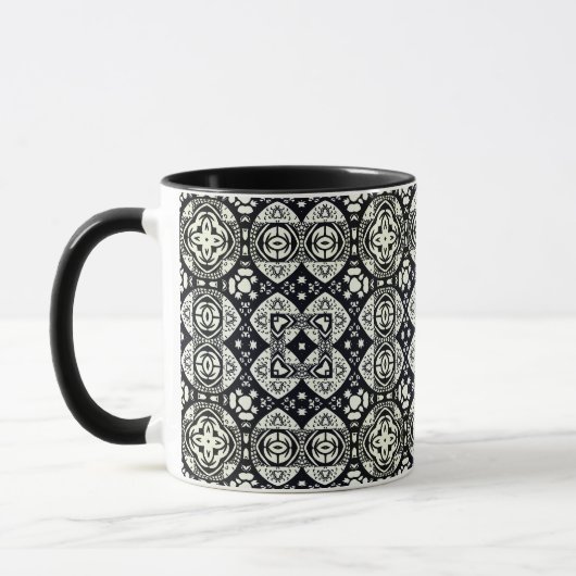 Arabesque Mosaik Fliesenmuster Schwarz-Weiß Tasse (Links)