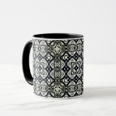Arabesque Mosaik Fliesenmuster Schwarz-Weiß Tasse (Vorderseite Links)