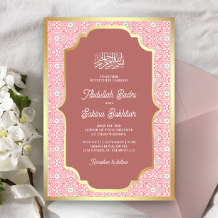 Arabesque-Muster-Hochzeit Muslim in Rosa Gold Einladung