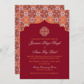 Arabesque Orange Red Indian Wedding Einladung (Vorne/Hinten)