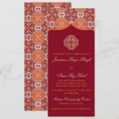 Arabesque Orange Red Indian Wedding Tees Length Einladung (Vorne/Hinten)