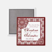 Arabesque Red Lace, Platz Save the Date Magnet (Vorderseite/Rückseite)
