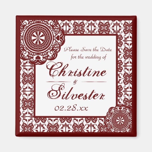 Arabesque Red Lace, Platz Save the Date Magnet (Vorne)