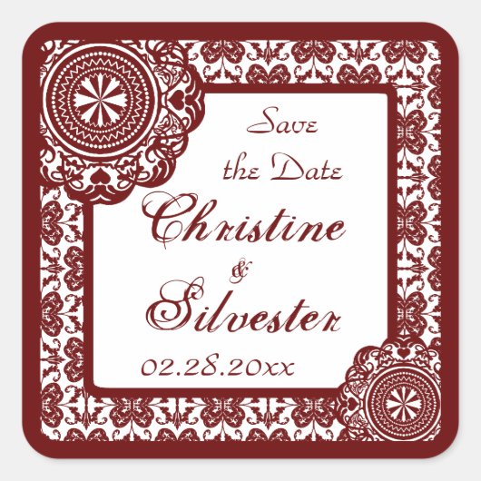 Arabesque Red Lace, Save the Date Aufkleber (Vorderseite)
