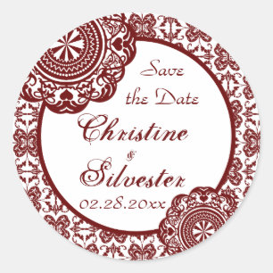 Arabesque Red Lace, Save the Date Aufkleber