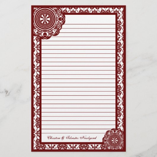 Arabesque Red Lace, Schreibwaren Briefpapier (Vorderseite)