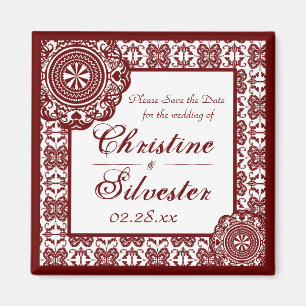Arabesque-Rot-Lack, Quadrat Save-the-Date Magnet