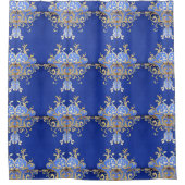 Arabesque Royal Blue Gold Muster Duschvorhang (Vorderseite)