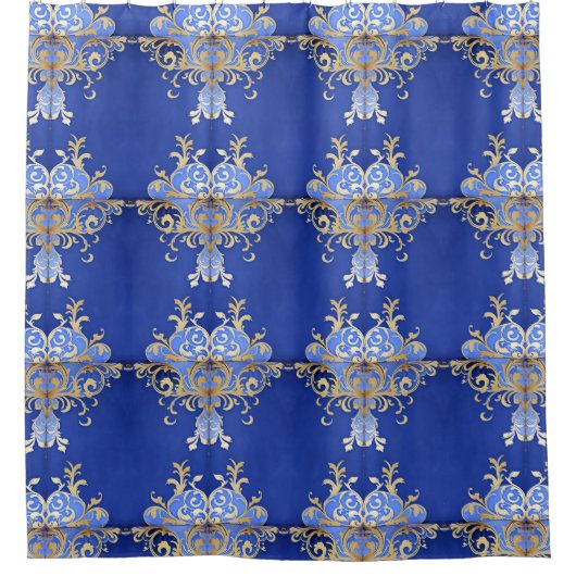 Arabesque Royal Blue Gold Muster Duschvorhang (Vorderseite)
